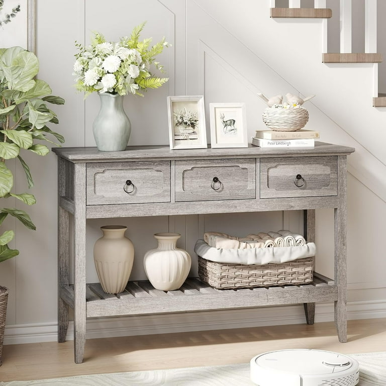 銀狐ページ　スタビライズドウッドA5297 B5485 VEANERWOOD Farmhouse Entryway Table with 3 Drawers, 2-Tier Console
