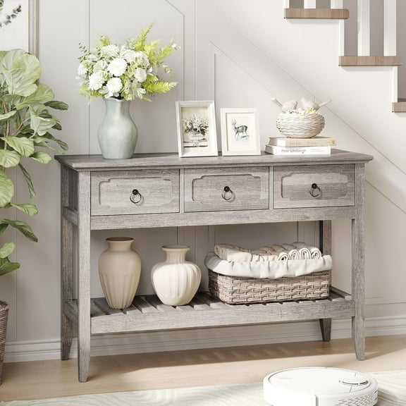 VEANERWOOD Farmhouse Entryway Table with 3 Drawers, 2-Tier Console Table with Storage for Entryway Living Room