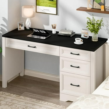 VEANERWOOD Farmhouse Wood 47" Executive Desk, Home Office 30" High Computer Desk with Drawers and Storage Cabinet, White