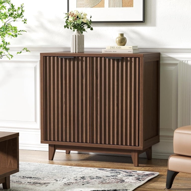 VEANERWOOD Fluted Cabinet with Storage, 2 Doors Sideboard Buffet 