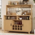 thumbnail image 1 of VEANERWOOD Fluted Coffee Bar Cabinet with Wine Rack & Charging Station, Modern Sideboard Buffet Cabinet with Glass Holder and 6 Hook for Kitchen, Dining or Living Room, 1 of 9