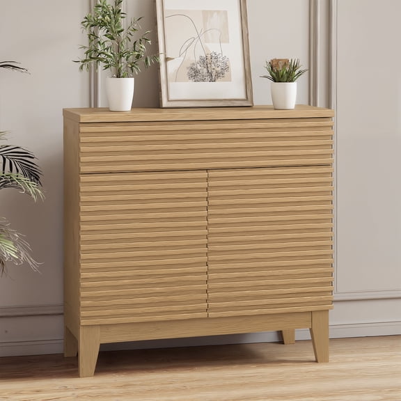 Fluted Sideboard Buffet Cabinet with Storage, Modern Floor Storage Cabinet with Drawers, Adjustable Shelves and 2 Doors
