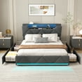 thumbnail image 1 of VEANERWOOD Full Bed Frame with Storage Headboard and 4 DrawersUpholstered Plarform with Built in Charging Station and Adjustable Led Lights, Dark Grey, 1 of 10