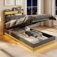 thumbnail image 1 of VEANERWOOD Twin Size Lift Up Bed Frame with Storage Headboard, Upholstered Platform Bed with Charging Station, LED Lights, No Box Spring Needed, 1 of 9