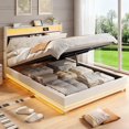 thumbnail image 1 of VEANERWOOD Full Size Lift Up Bed Frame with Storage Headboard, Upholstered Platform Bed with Charging Station, LED Lights, No Box Spring Needed, 1 of 9