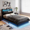thumbnail image 1 of VEANERWOOD Twin Size Lift Up Bed Frame with Storage Headboard, Upholstered Platform Bed with Charging Station, LED Lights, No Box Spring Needed, 1 of 9