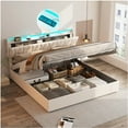 thumbnail image 1 of VEANERWOOD King Size Lift Up Storage Bed Frame with LED Lights & Height Adjustable Storage Headboard,Upholstered Platform Bed, Beige, 1 of 6