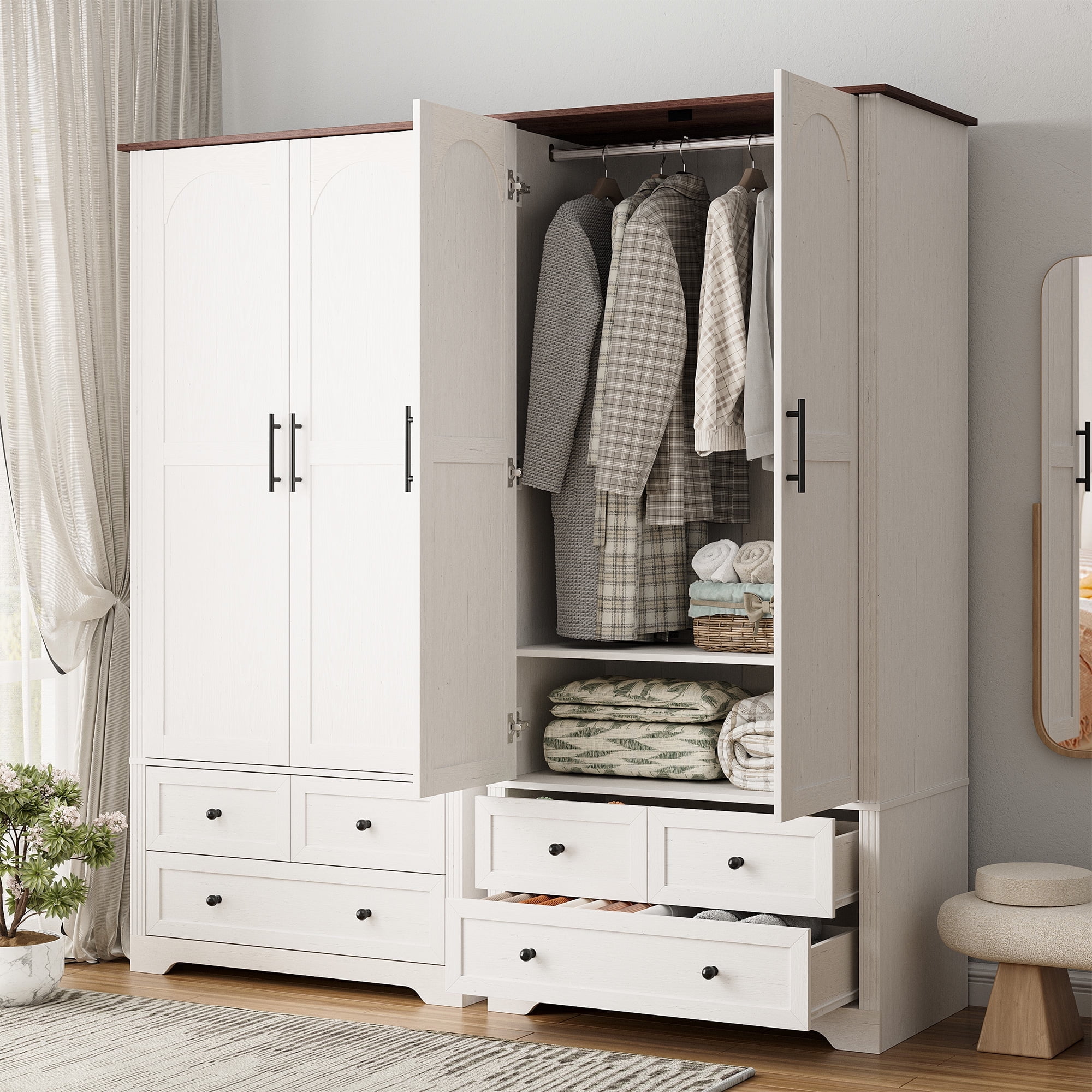 VEANERWOOD Large 2 Doors Wardrobe Closet with 2 Drawer and Hanging