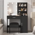 VEANERWOOD Black Makeup Vanity Table Set with Mirror, Shelves, Cabinet ...