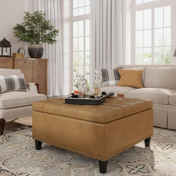 VEANERWOOD Modern Leather Storage Ottoman Bench with Button-Tufted for Entryway, Coffee Tables with Nail Trims for Living Room Bed Room Apartment