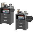 thumbnail image 1 of VEANERWOOD Nightstand Set of 2 with 3 Drawers and Charging Station 24" H End Side Table, Black, 1 of 9