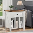 thumbnail image 1 of VEANERWOOD Nightstand with Drawers and Charging Station, Farmhouse Vinyl Record Storage Cabinet End Table for Bedroom Living Room, 1 of 9