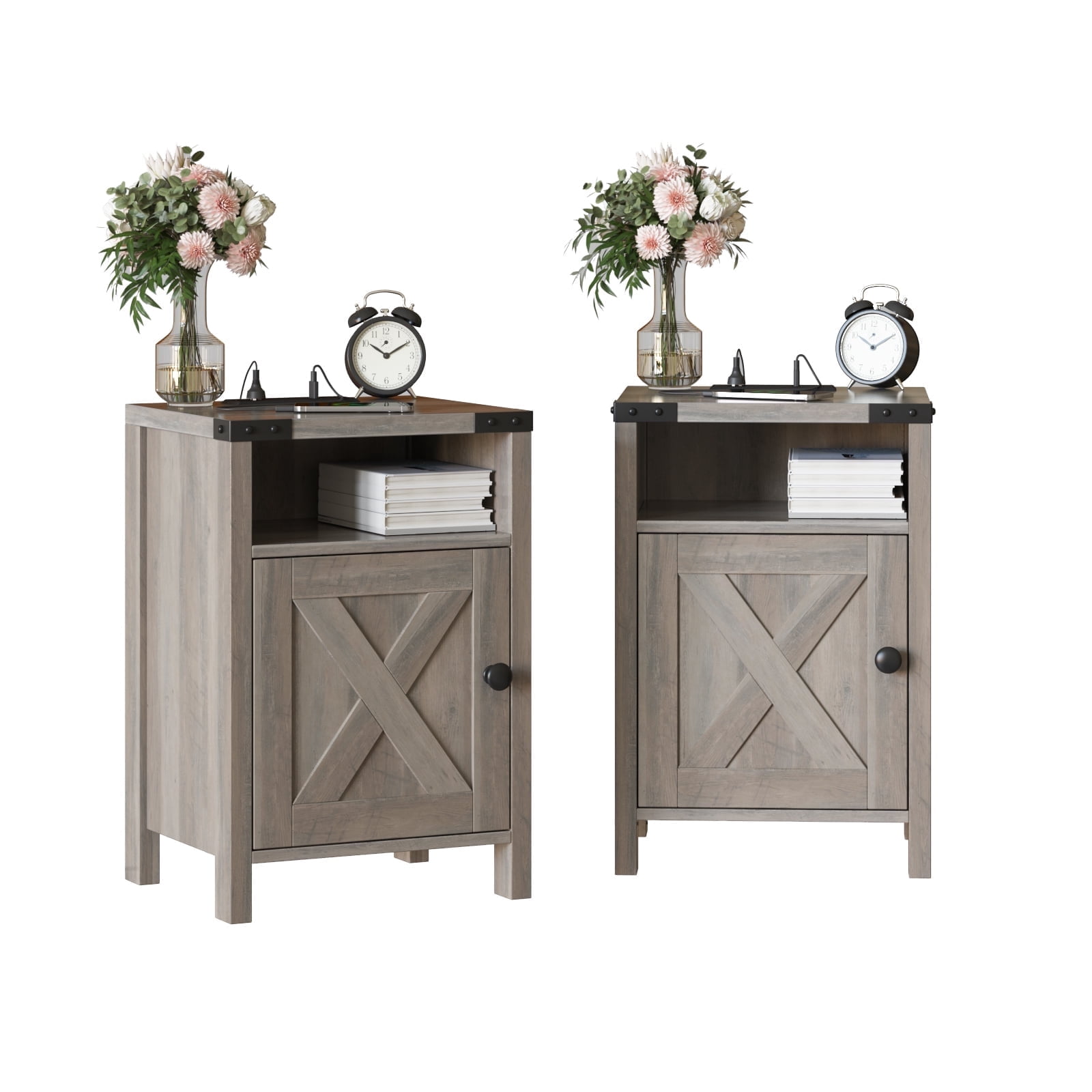 "Veanerwood Nightstands Set of 2, Farmhouse End Tables with Charging ...