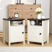 VEANERWOOD Nightstands Set of 2, Farmhouse End Tables with Charging Station, Bedside Tables, White