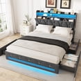 thumbnail image 1 of VEANERWOOD Queen size Bed Frame with Headboard, Upholstered Platform Bed Frame with 4 Storage Drawers, USB Charging Station & LED Lights, No Box Spring, 1 of 8