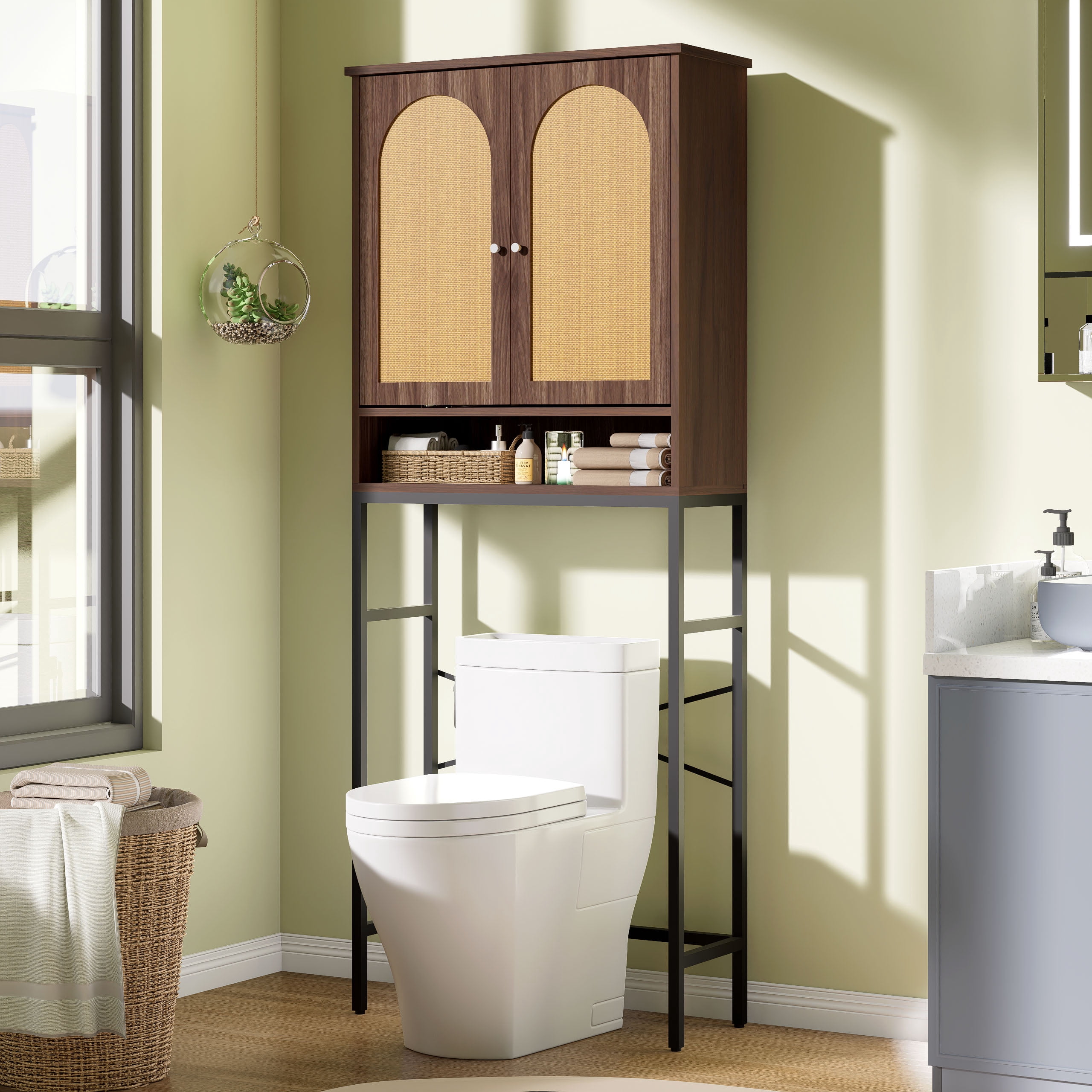 VEANERWOOD Rattan Over The Toilet Storage Cabinet, Bathroom Space ...
