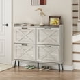 thumbnail image 1 of VEANERWOOD Rattan Shoe Storage Cabinet with 4 Flip Drawers 40 Pairs, Narrow Shoe Cabinet with Wooden Legs for Entryway, Living Room, 1 of 6