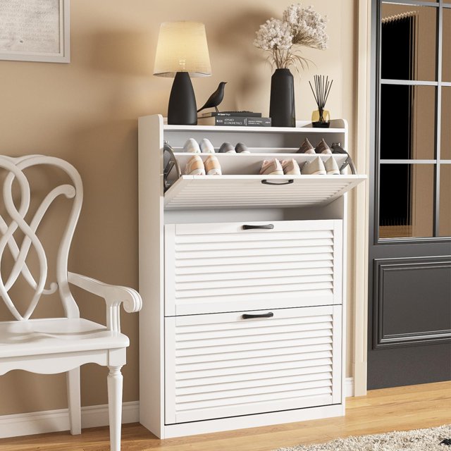 VEANERWOOD Shoe with 3 Flip Drawers, Freestanding Shoe