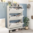 thumbnail image 1 of VEANERWOOD Shoe Storage Cabinet with 3 Flip Drawers & Metal Legs for Entryway, Narrow Shoe Rack Cabinet, White, 1 of 8