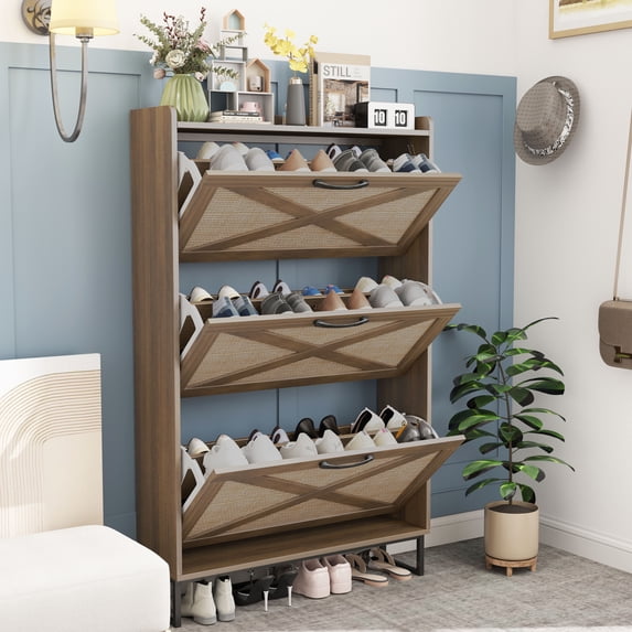 VEANERWOOD Shoe Storage Cabinet with 3 Flip Drawers, Narrow Shoe Rack Cabinet for Entryway Hallway, Free Standing Shoe Storage Organizer