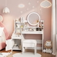 thumbnail image 1 of Veanerwood Kids Vanity Table and Chair Set, Vanity with Chair for Girls with Open Bookshelf & Large Storage Space, White, 1 of 7