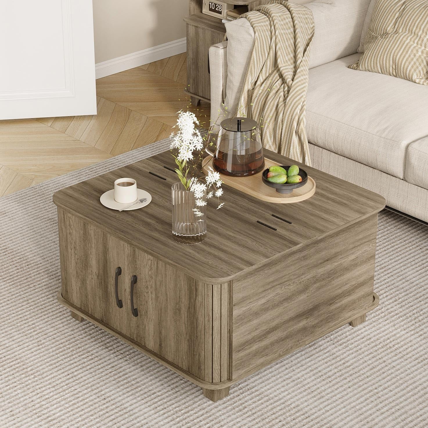 VEANERWOOD Square Lift Top Small Coffee Table with Storage, Center ...
