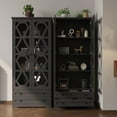 thumbnail image 1 of VEANERWOOD Storage Cabinet With 2 Acrylic Barn Doors & 2 Drawers For Living Room, Farmhouse Large Kitchen Cabinets With 3 Adjustable Shelves, Black, 1 of 6