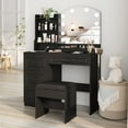 VEANERWOOD Vanity Desk Set with Lights and Power Strip,4 Drawers Black ...