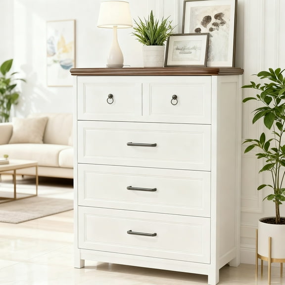 VEANERWOOD White Tall Dresser Wood 6 Drawer Dressers for Bedroom, Modern Wood Chest of Drawers with Metal Handle, Storage Cabinet for Living Room, Hallway
