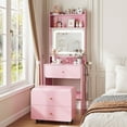 thumbnail image 1 of VEANERWOOD Pink Vanity Desk Set for Small Spaces, 23.62” Small Makeup Vanity Table with Rolling Stool, Lighting Mirror & Charging Station for Girls, 1 of 8
