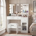 thumbnail image 1 of 39.8" White Vanity Desk with Mirror and Lights, Modern Makeup Table with Charging Station and Storage, 1 of 17