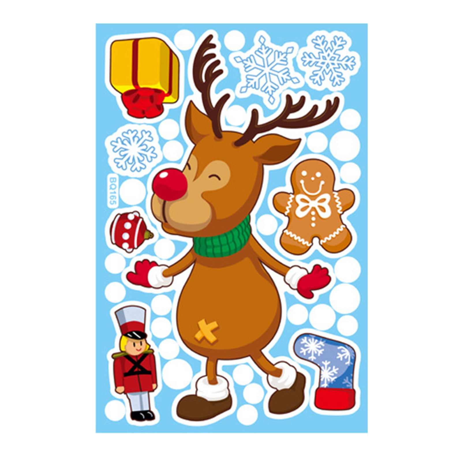 VEAREAR Christmas Wall Stickers Cute Santa Claus Elk Snowman Snowflake Bear Doublesided Decal