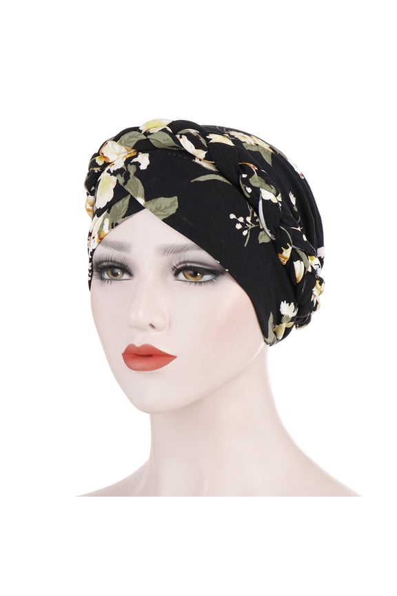 Fashion Floral Print Braid Women Hat Protective Cover Cap Headwrap Headwear