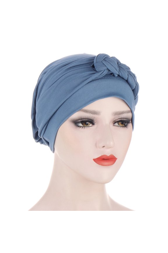 Head Scarf Solid Color Braid Headdress Brimless Pure Color Turban Cap Party Accessories