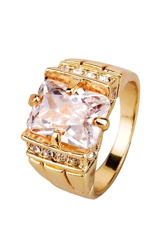 Luxury Men Square Cubic Zirconia Rhinestone Finger Ring Wedding Jewelry Gift