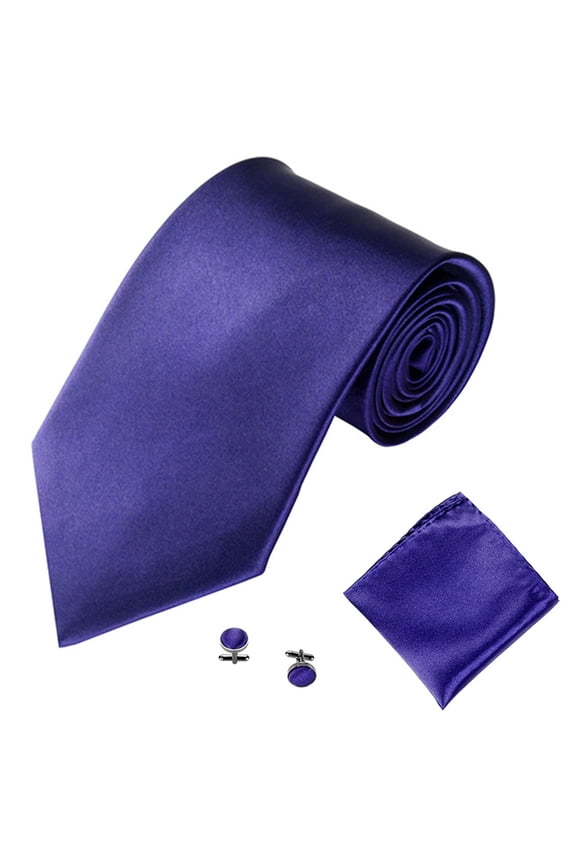 Men's Fashion Solid Color Suits Ties Necktie Cufflinks Hanky Set Tuxedo Suit