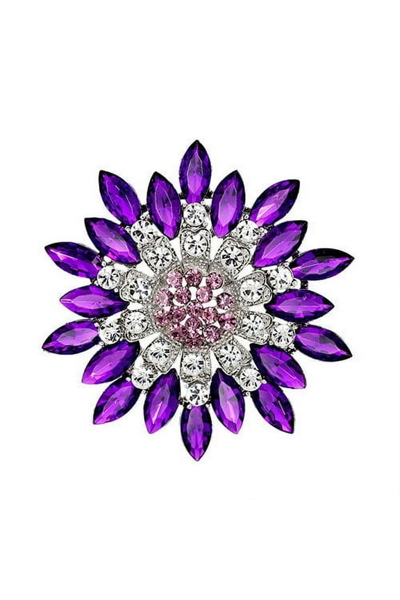 Women Fashion Flower Brooch Crystal Rhinestone Jewelry for Wedding Party Gift