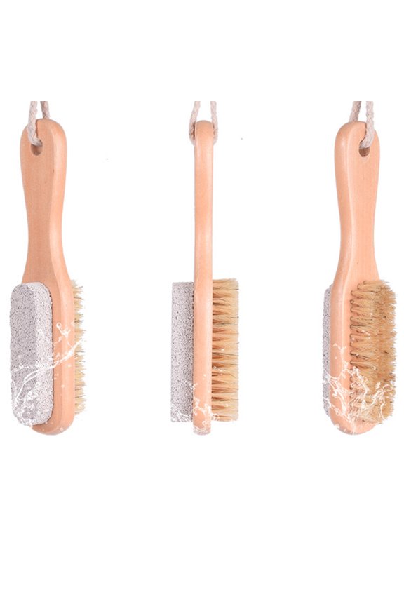 Wooden Foot Scrubber Brush Pumice Stone Natural Bristle Exfoliate Feet Care Tool
