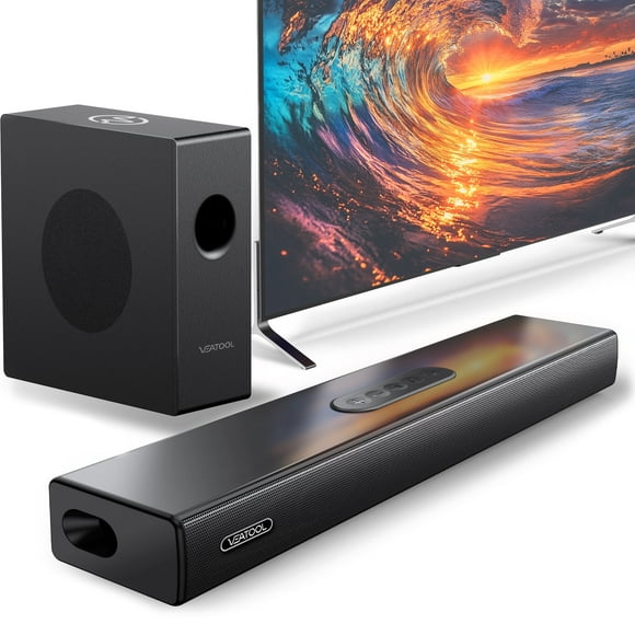 VEAT00L 2.1ch Sound Bars for Smart TV with Subwoofer, 160W Surround Sound Bluetooth Soundbar for TV,Wireless Bluetooth 3D Surround Sound Soundbar Deep Bass Adjustable Home Theater Surround System