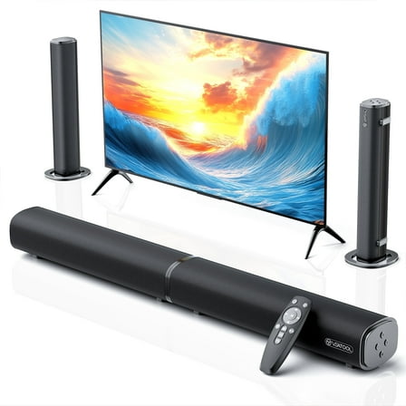 VEAT00L 2.2ch Sound Bar, 100W Bluetooth 5.0 Sound Bars for Smart TV, 3D Surround Sound System with Powerful Bass,Home Theater Speakers with USB/Optical/AUX, TV Speakers Soundbars with Split Design