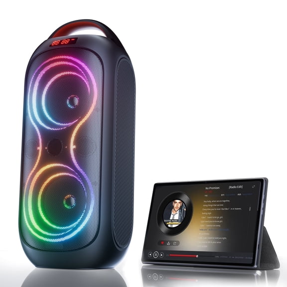 Bluetooth Party Speaker,TWS Pairing Loud Stereo Outdoor Speaker with Beat-Driven Light,Large Party Speakers wireless with Subwoofer,USB/TF/AUX/FM/Mic Input,Rechargeable for Beach,Camping,Travel