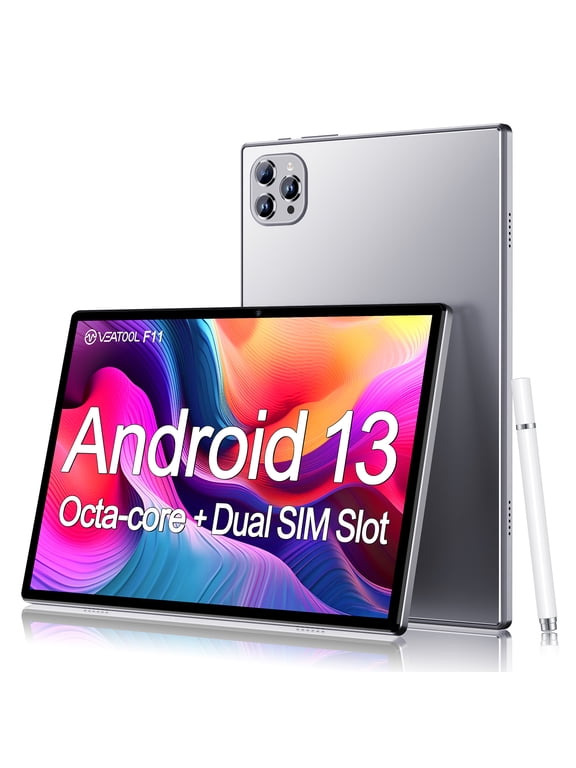 F11 Android 13 Tablet 2026, 6GB(4+2) RAM, 64GB ROM, 128GB Expand, Quad-Core Processor up to 2.0 GHz, Dual Camera, WiFi, BT, 6000mAh with Fast Charge, 1280x800 HD Touch Screen