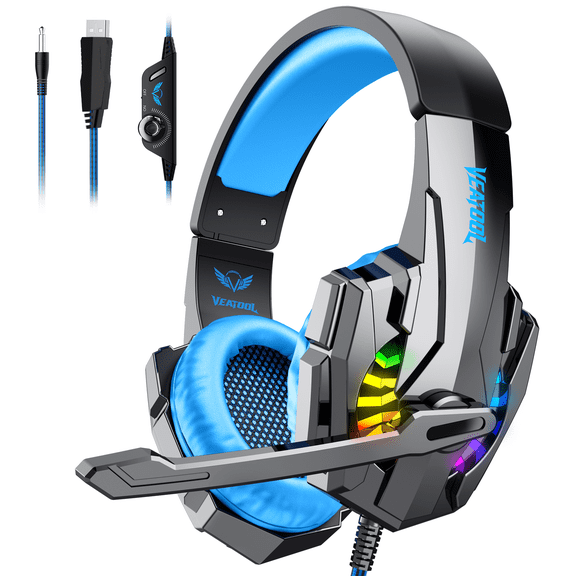 VEAT00L Gaming Headset for Xbox Series X|S Xbox One PS5 PS4 PC Switch Mac, Wired | 7.1 Surround Sound Over Ear Headphones, RGB Lighting,Noise Canceling Mic, 50mm Drivers, Memory Foam Earcups