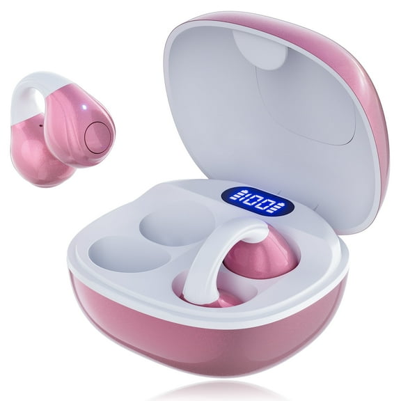 VEAT00L Open-Ear Headphones, Wireless Clip On Earbuds with Digital Display Charging Case 68 Hours Playtime, Lightweight Comfort, Stable Fit, Open-Ear Safety Design for Active and Office Use