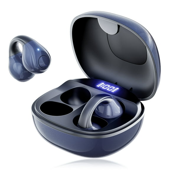 VEAT00L Open-Ear Headphones, Wireless Clip On Earbuds with Digital Display Charging Case 68 Hours Playtime, Lightweight Comfort, Stable Fit, Open-Ear Safety Design for Active and Office Use