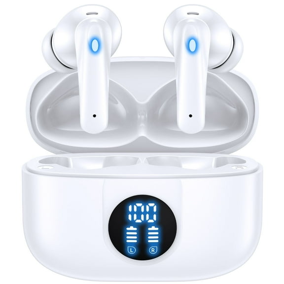 VEAT00L P91 Wireless Earbuds, Bluetooth Headphones V5.4 Stereo Ear buds with Noise Cancelling Mics, 60H Playback Mini Case with Dual LED Display, IP7 Waterproof in-Ear Earphones for Android iOS