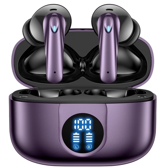 VEAT00L P91 Wireless Earbuds, Bluetooth Headphones V5.4 Stereo Ear buds with Noise Cancelling Mics, 60H Playback Mini Case with Dual LED Display, IP7 Waterproof in-Ear Earphones for Android iOS