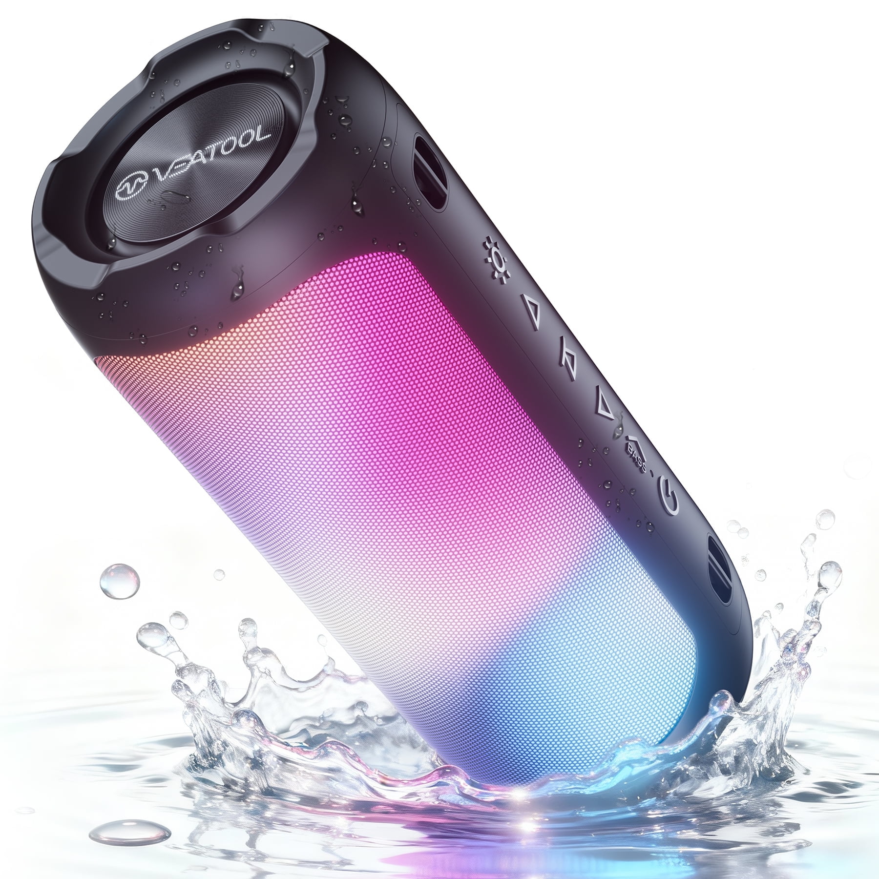 VEAT00L Portable Bluetooth Speaker,Floating Dustproof Speaker,30W Stereo Sound Wireless Speaker with Cool Dynamic LED Lights, IPX7 Waterproof Bluetooth Speakers, BT5.4, TWS Surround Pairing
