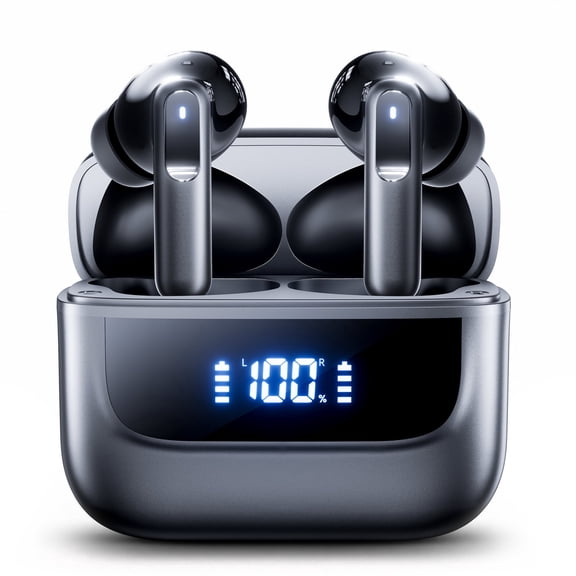 VEAT00L Wireless Earbuds Bluetooth 5.4 Headphones Deep Bass Hi-Fi Stereo Ear Buds in-Ear with 4 Mic ENC Noise Cancelling Clear Call, 50H Playtime Dual LED Display IPX7 Waterproof for Sports, Workout