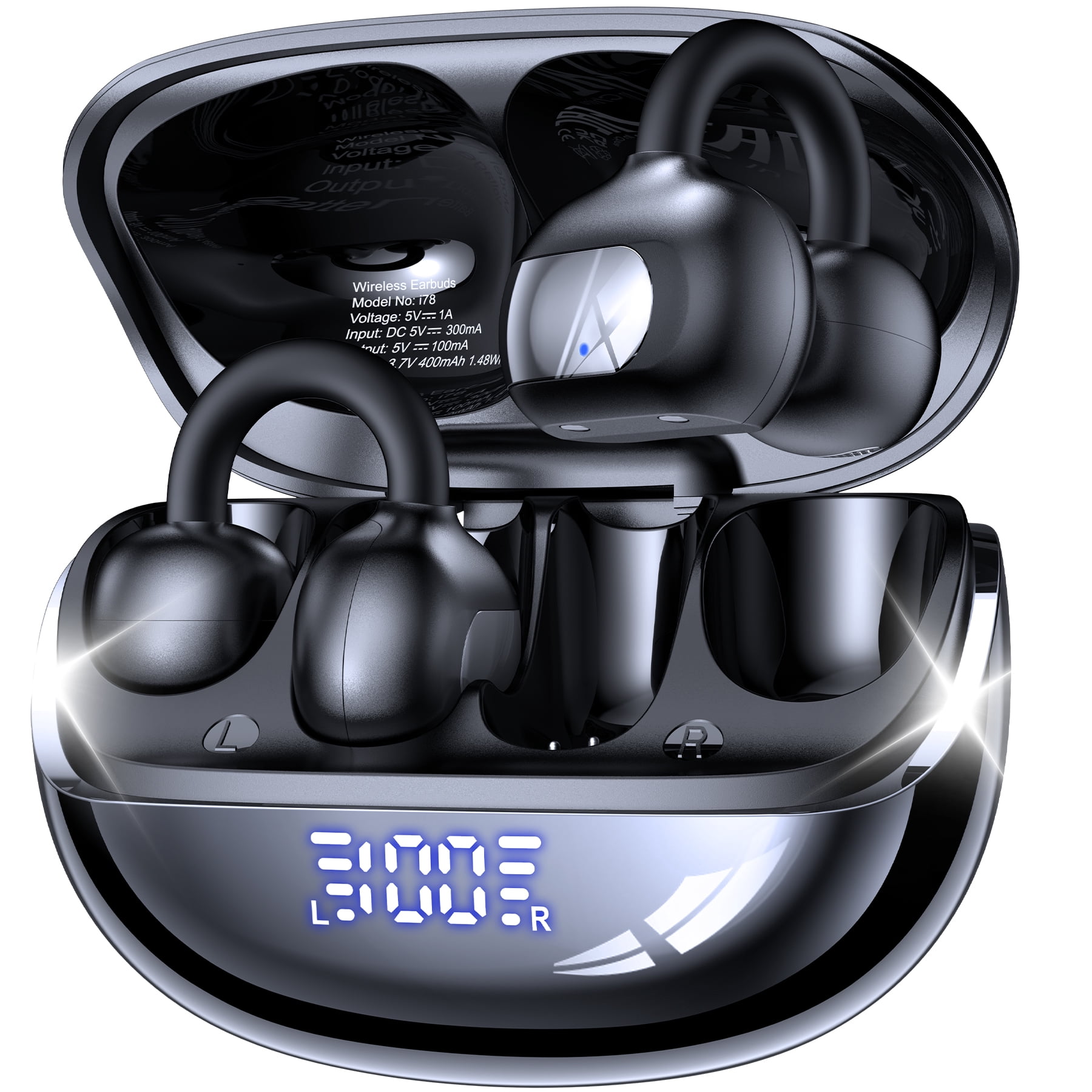 Open Ear Earbuds, Wireless Earbuds, Air Conduction Headphones Bluetooth 5.4,Clip on Headphones with Mic 60H Playtime,Light Weight, ENC Clear Calls, 3D Soundstage,IPX7 Waterproof for Running/Workout